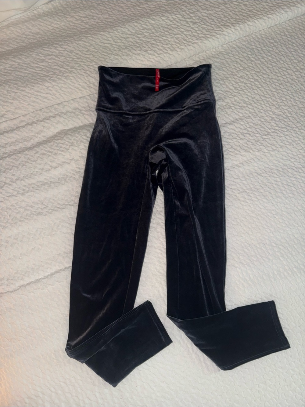Spanx blue pull on velvet leggings size M medium 28”